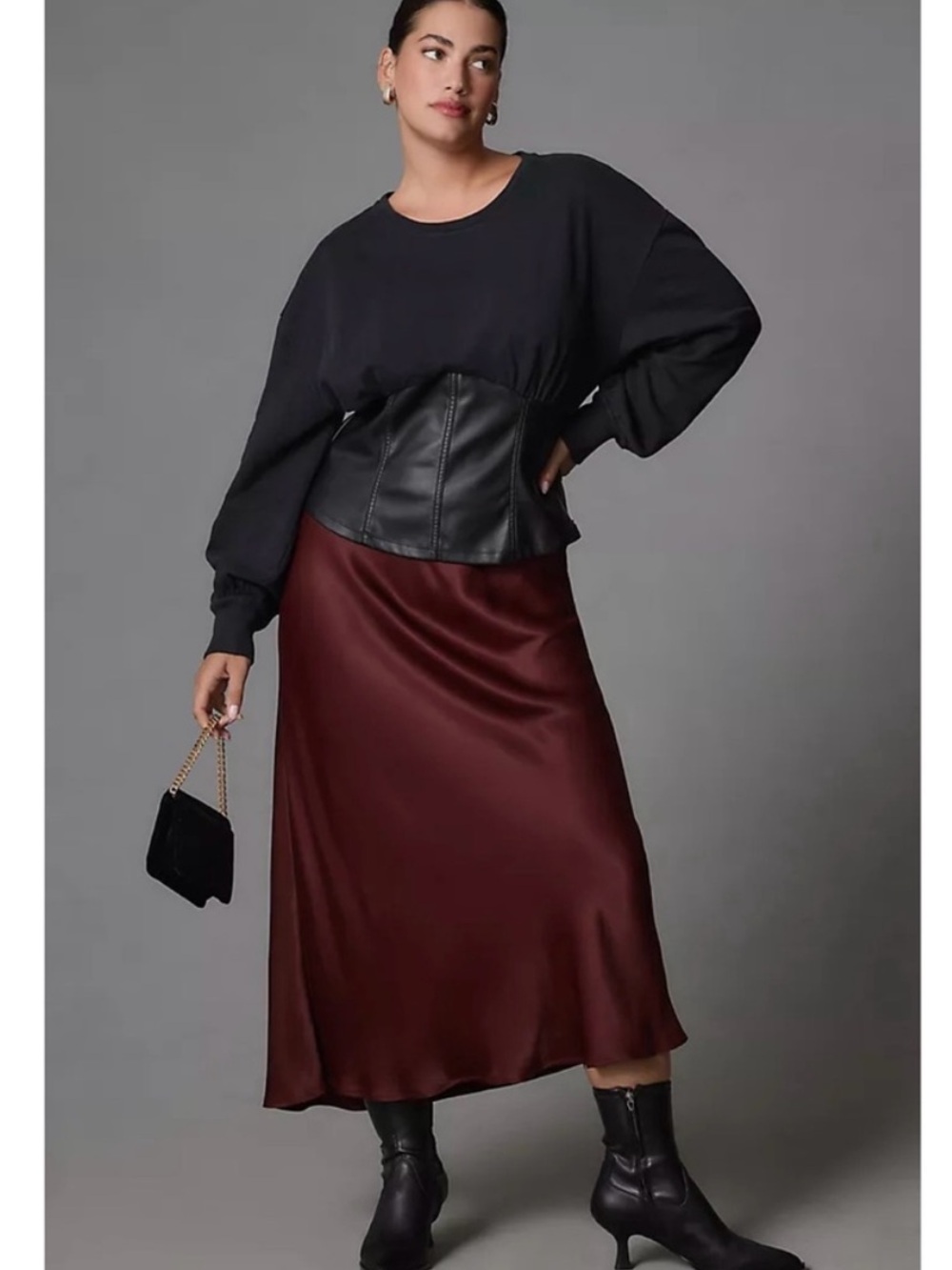 Pilcro Anthropologie Faux Leather Corset Black Cotton Sweatshirt Top Medium - Picture 4 of 12